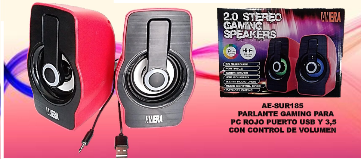 PARLANTE GAMING PARA PC CON LUZ LED 7 COLORES USB 2.0 Y PLUG 3.5 - Imagen 1