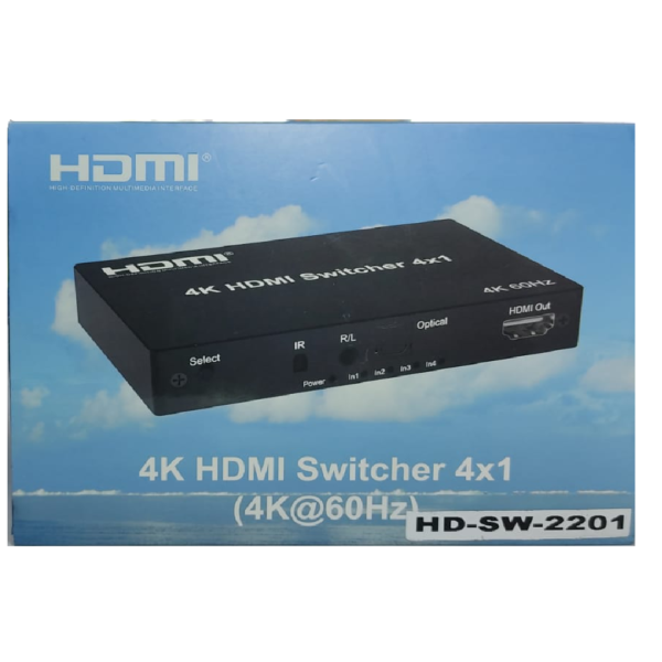 SWITCH HDMI 4X1 V2.0 AUDIO CON CONTROL REMOTO 4K