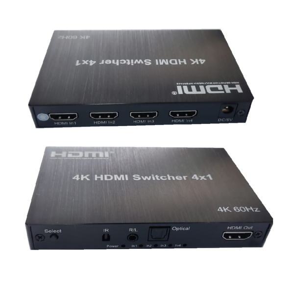 SWITCH HDMI 4X1 V2.0 AUDIO CON CONTROL REMOTO 4K - Imagen 3
