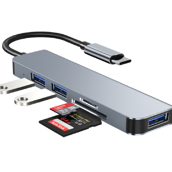 HUB TIPO C 5EN1 LECTOR SD-TF+USB3.0 Y 2.0 ALUMINIO