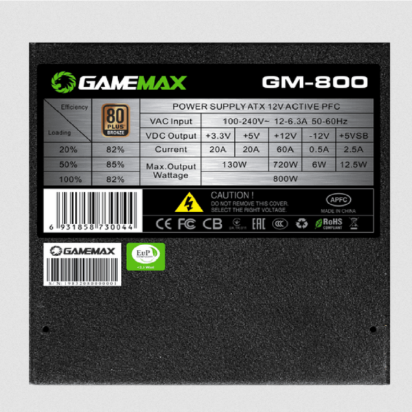 FUENTE DE PODER PARA PC 800W GAMER GAMEMAX - Imagen 5