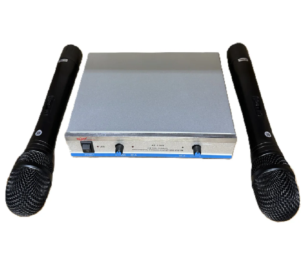 MICROFONO DOBLE CON BASE INALAMBRICO VHF AT-1260 - Electrocompu Quito