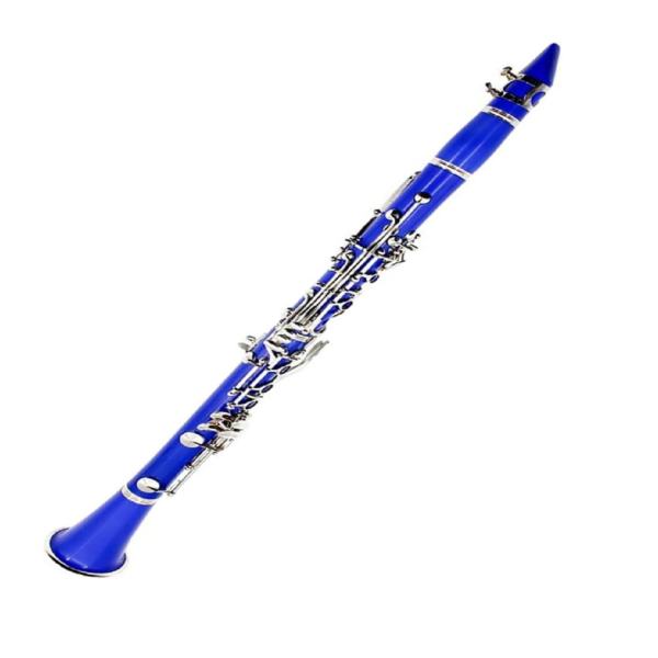 CLARINETE DE LLAVES NIQUELADAS DE 17 TECLAS Y 6 ANILLOS EN SI BEMOL AZUL