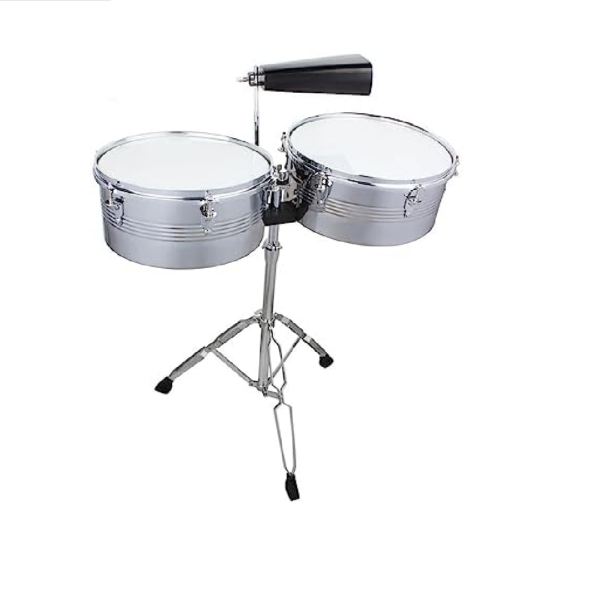 JUEGO DE TIMBALES  DE METAL DE 14" Y 15" CON SOPORTE