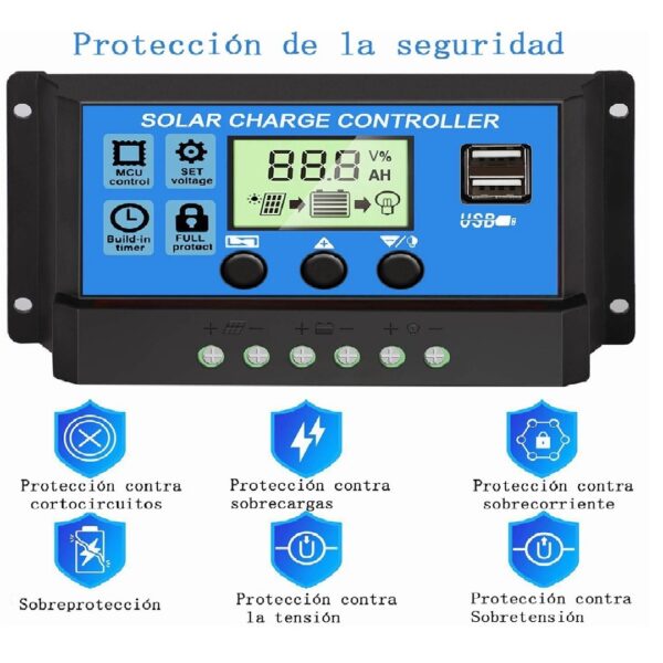 CONTROLADOR DE CARGA SOLAR 30AMP 2PUERTOS USB - Imagen 2