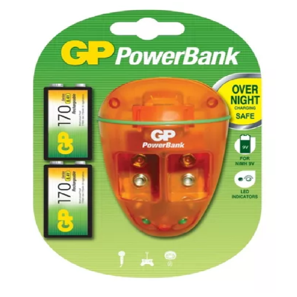 CARGADOR 9V RECARGABLES 170MAH GP X 2 BATERIAS