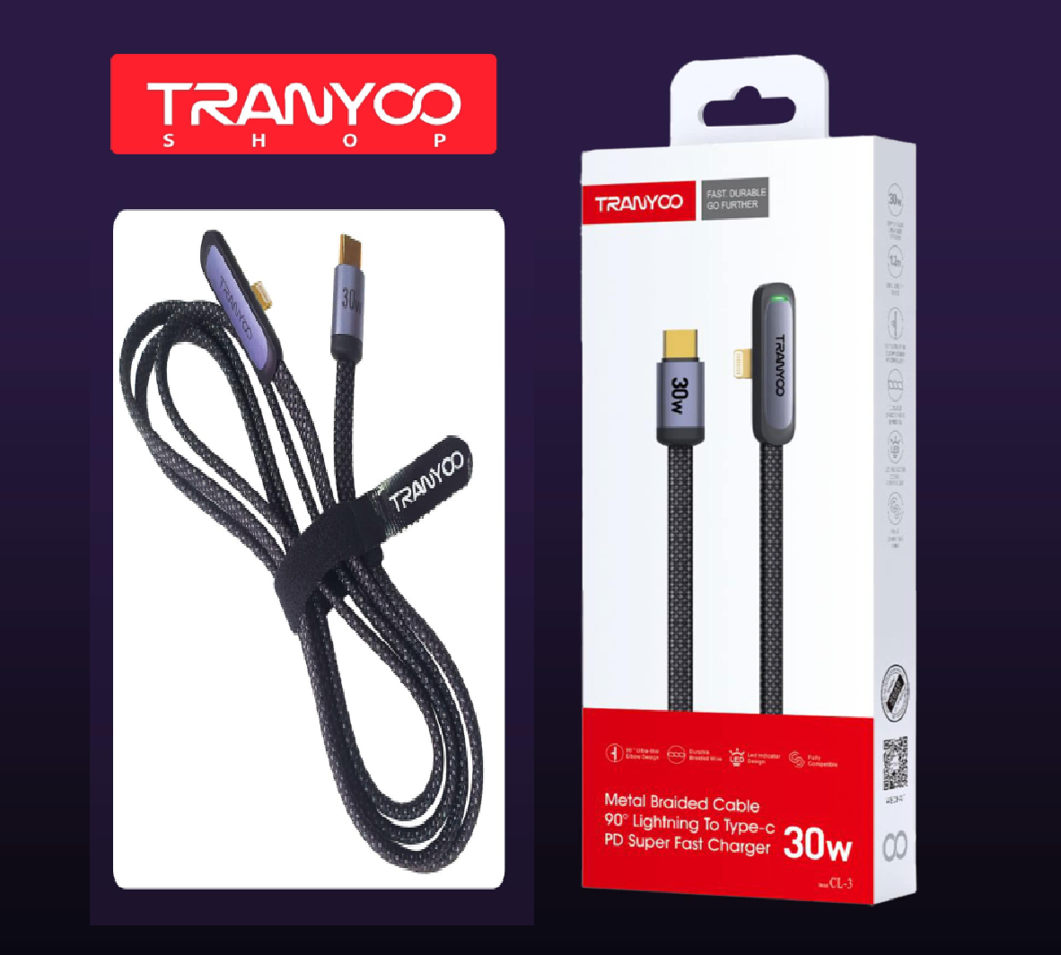 CABLE TIPO C A LIGHTNING 30W DE CARGA RÁPIDA - Electrocompu Quito