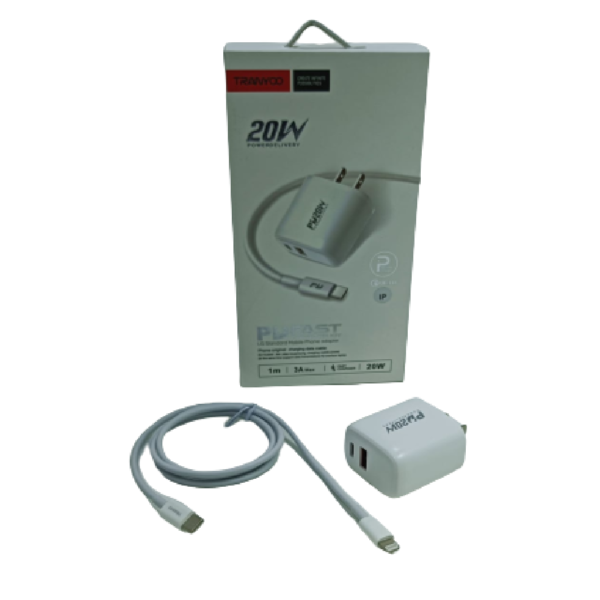 CARGADOR FAST+CABLE TIPO IPHONE20W P-USB3.0