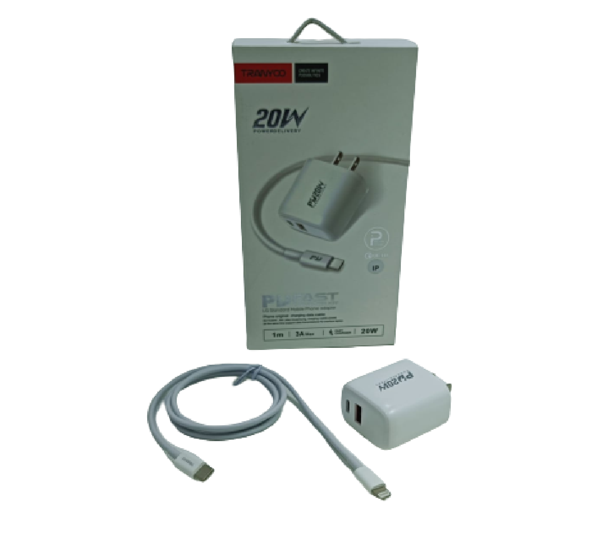 CARGADOR FAST+CABLE TIPO IPHONE20W P-USB3.0 TIPO C + 1M TRANYOO CARGADOR FAST+CABLE TIPO IPHONE20W P-USB3.0 - Imagen 1