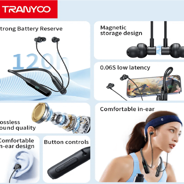 AURICULARES DEPORTIVOS BLUETOOTH CON BANDA PARA EL CUELLO 120H - Imagen 5