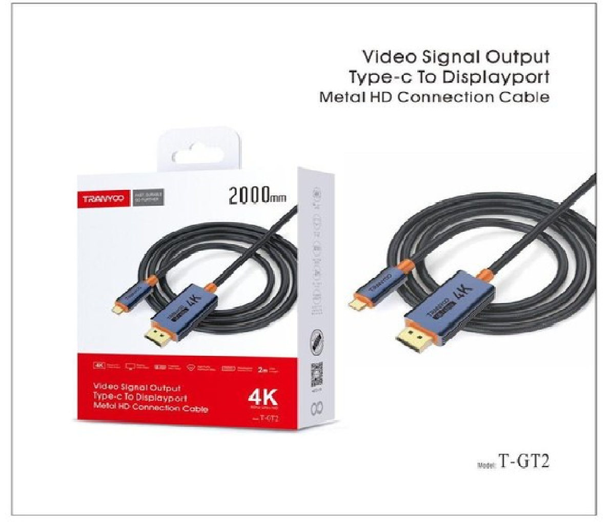 CABLE TIPO C A DISPLAY PORT 4K 2MT CON ESTUCHE 2 CABLE TIPO C A DISPLAY PORT 4K 2MT CON ESTUCHE - Imagen 1