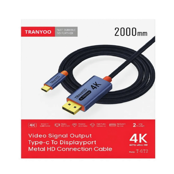 CABLE TIPO C A DISPLAY PORT 4K 2MT CON ESTUCHE - Imagen 2