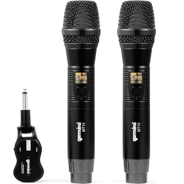 MICROFONO DOBLE INALAMBRICO UHF RECARGABLE, DE MANO